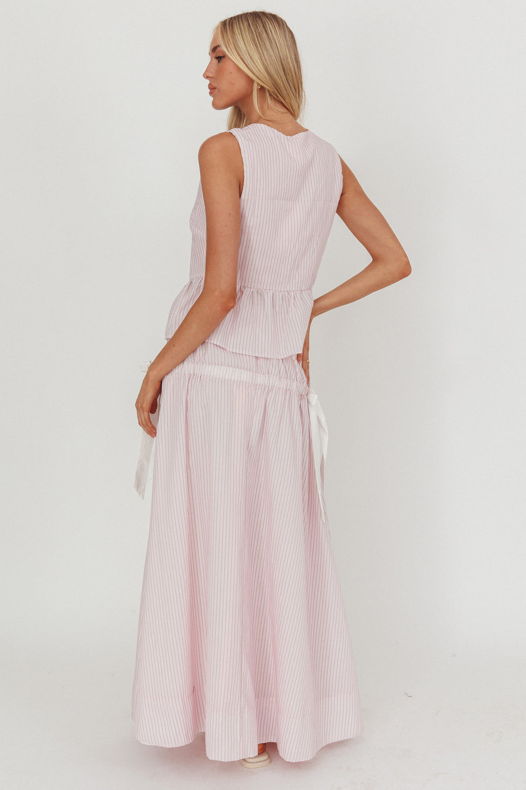 Salty Sea Side Bow Maxi Skirt Blush Stripe by Selfie Leslie