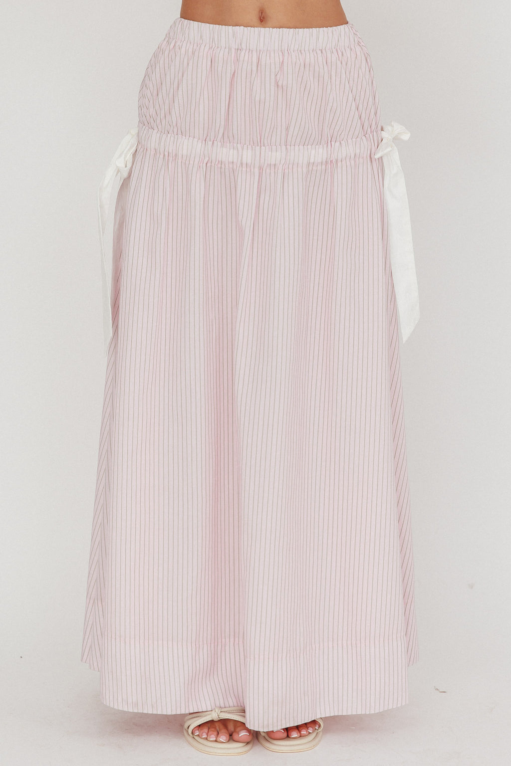 Salty Sea Side Bow Maxi Skirt Blush Stripe by Selfie Leslie