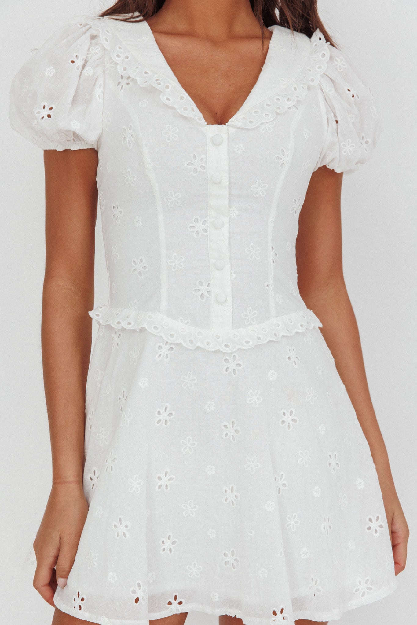 luella eyelet mini dress Aylin Collared Eyelet Mini Dress White