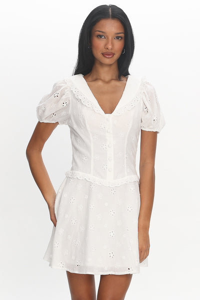 Aylin Collared Eyelet Mini Dress White | Selfie Leslie