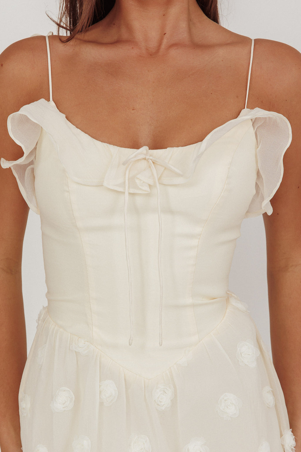 Gelati Embellished Tie Strap Midi Dress Cream by Selfie Leslie