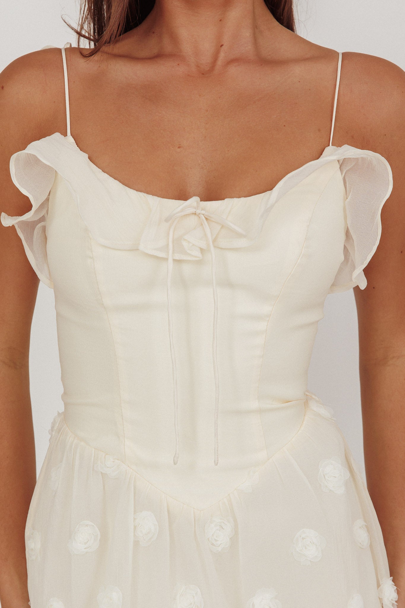 Gelati Embellished Tie Strap Midi Dress Cream by Selfie Leslie