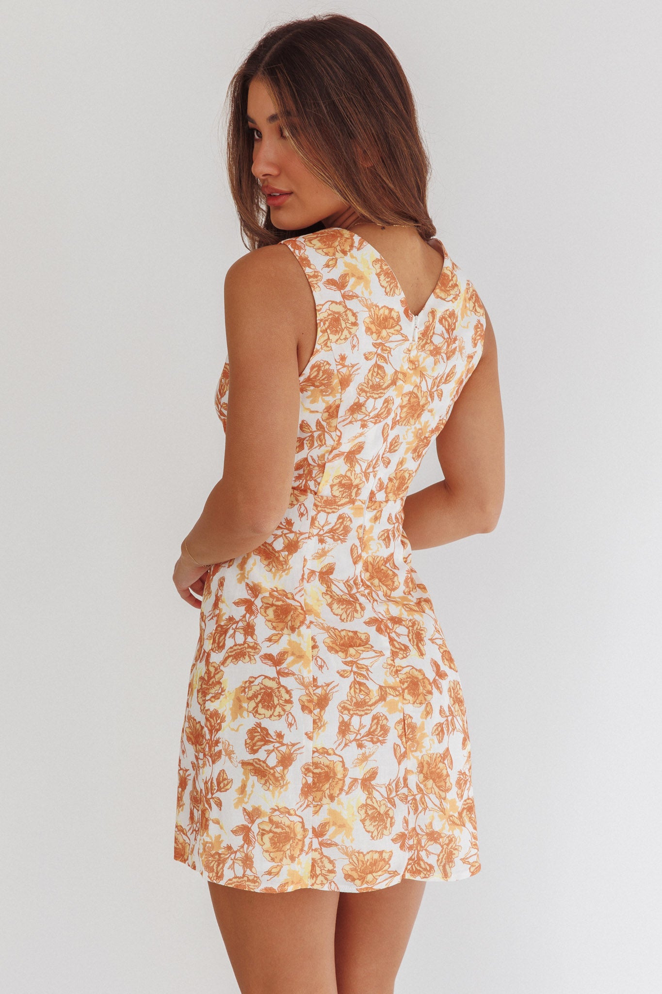 Ask Her Out Button Front Mini Dress Floral Yellow by Selfie Leslie