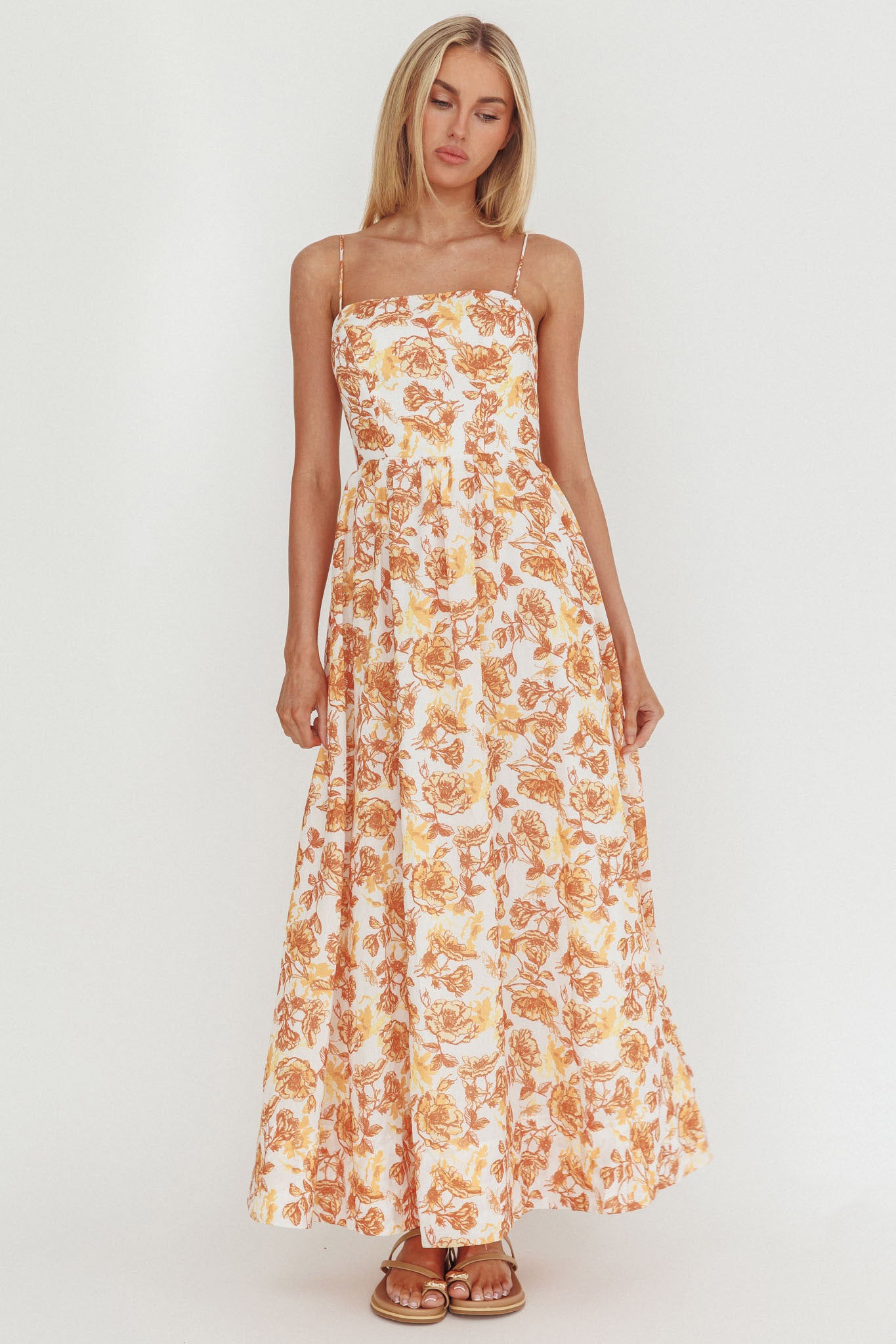 Wild Card Cami Strap Maxi Dress Floral Yellow by Selfie Leslie