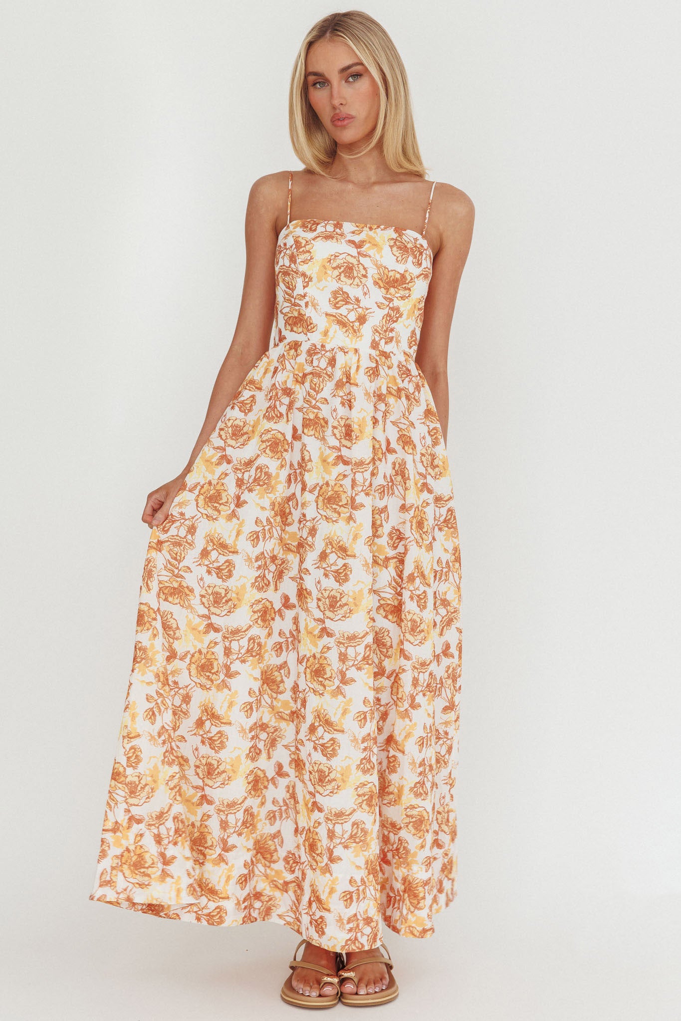 Wild Card Cami Strap Maxi Dress Floral Yellow by Selfie Leslie