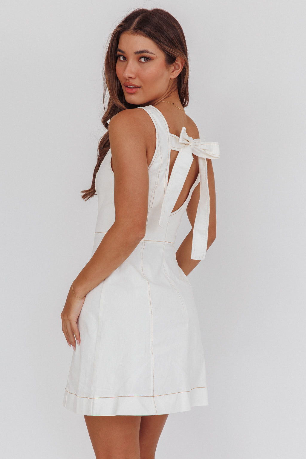Loreine Tied Back Mini Dress Cream by Selfie Leslie