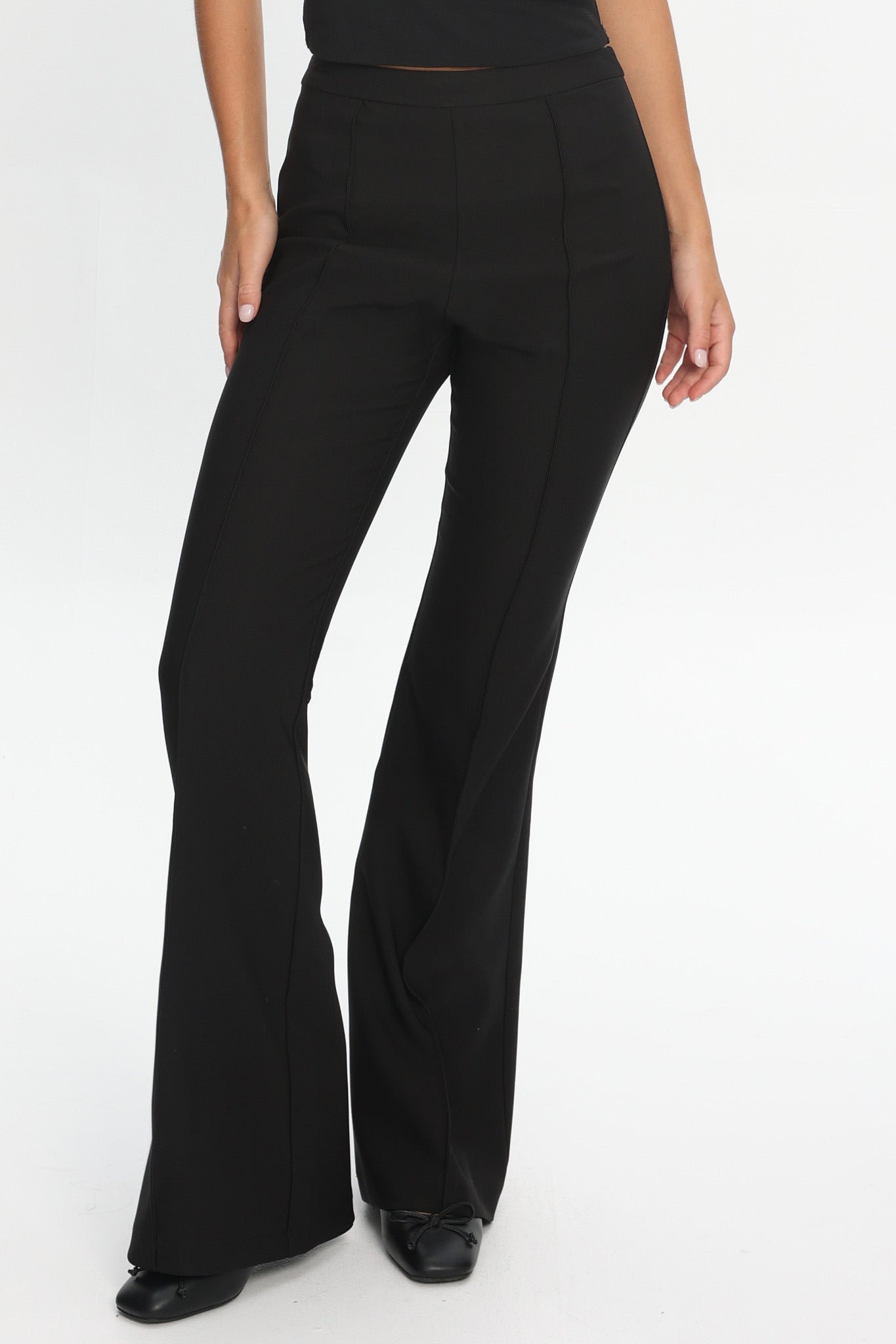 Morena Pintuck Pleat Flare Pants Black