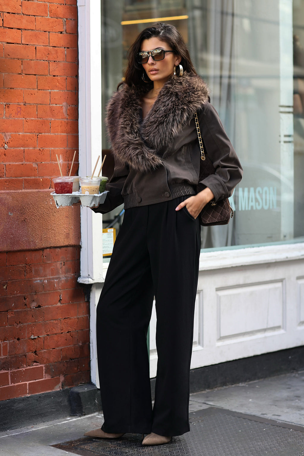 Park Avenue Faux Fur Collar Cropped Jacket Olive