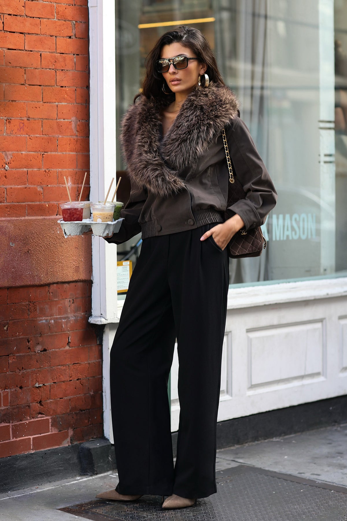 Park Avenue Faux Fur Collar Cropped Jacket Olive