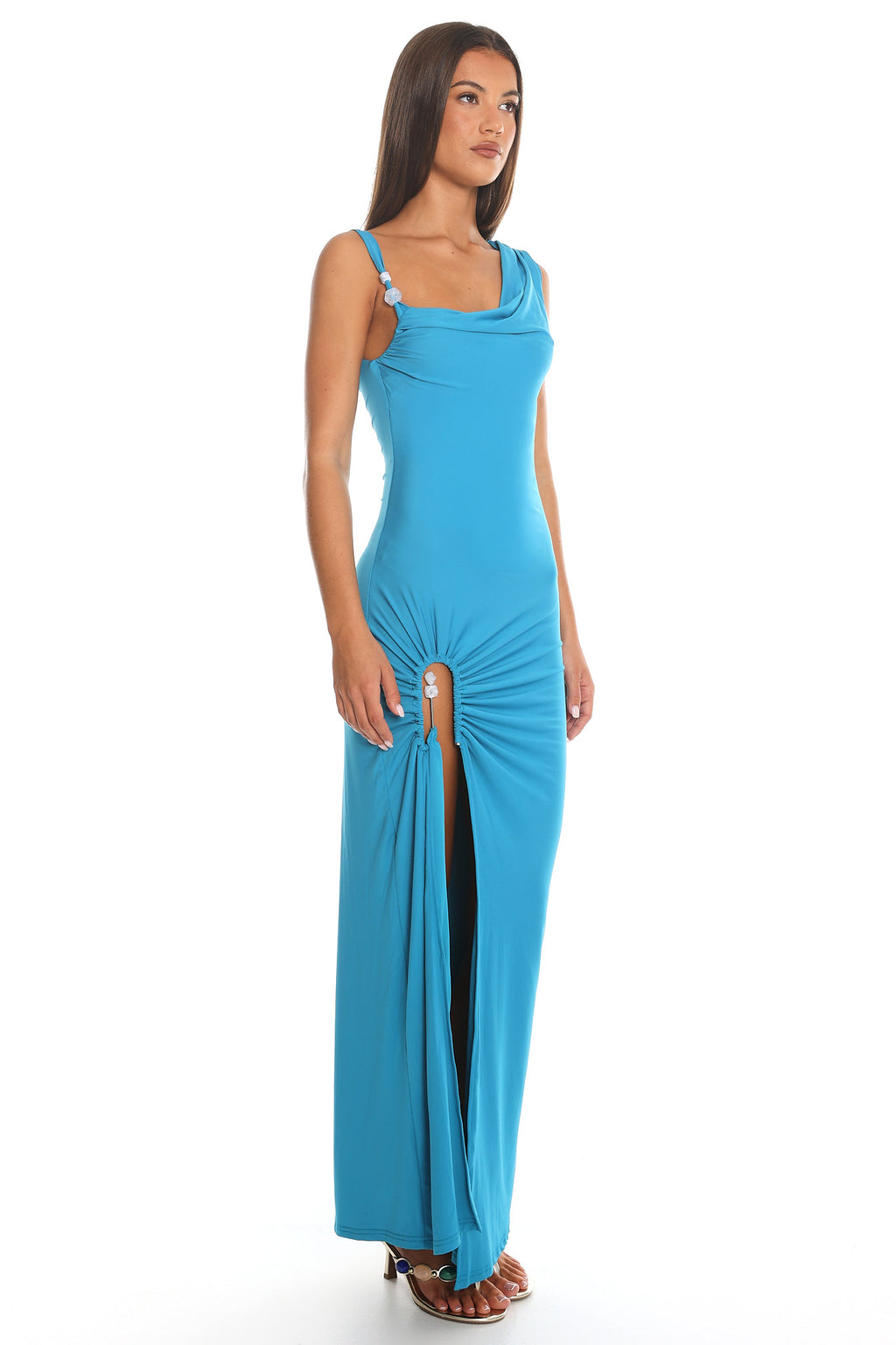 Marina Sands Asymmetric Cut-Out Maxi Dress Blue