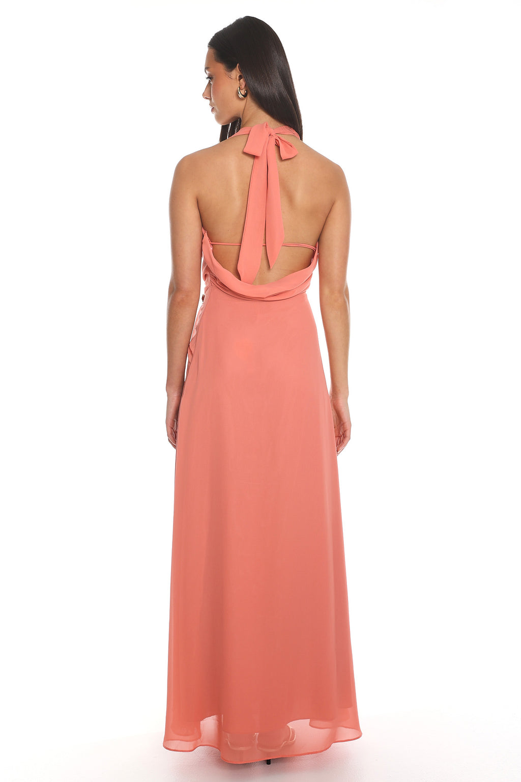 La Isla Cowl Halter Maxi Dress Coral