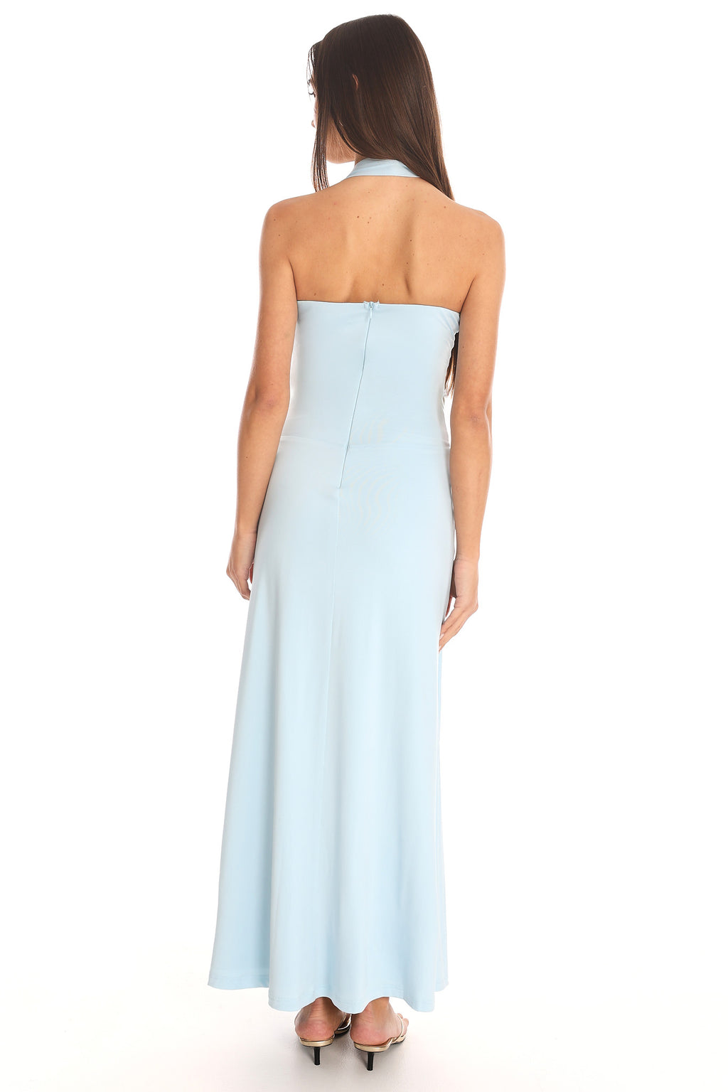 Caprice Ruched Halter Maxi Dress Blue