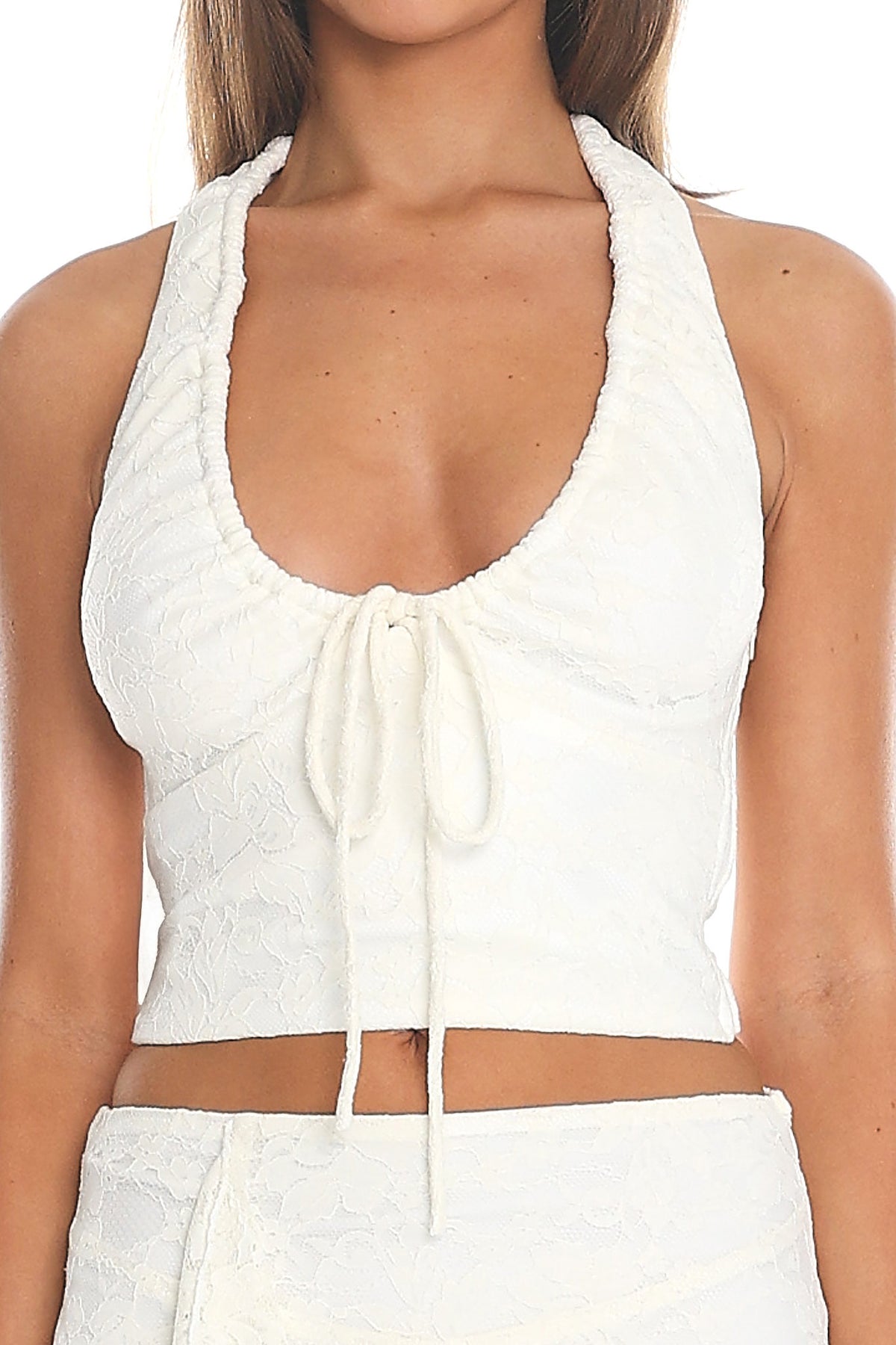 Snow Song Tie-Front Halter Top Ivory