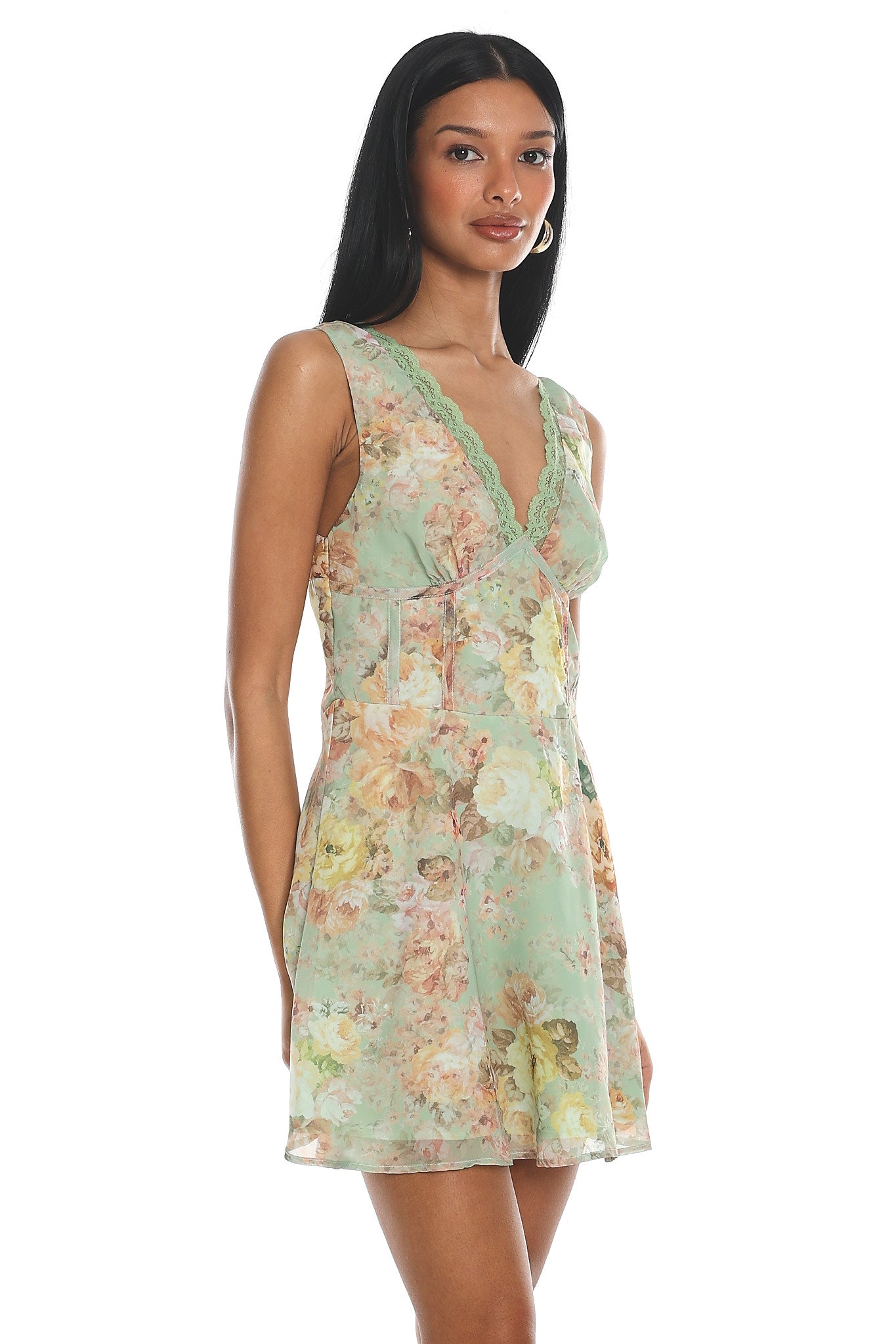 Shop the Afternoon in Provence Lace Trim Mini Dress Mint