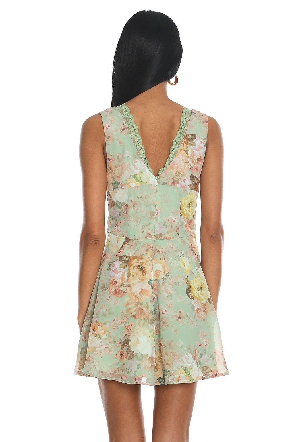 Afternoon in Provence Lace Trim Mini Dress Mint