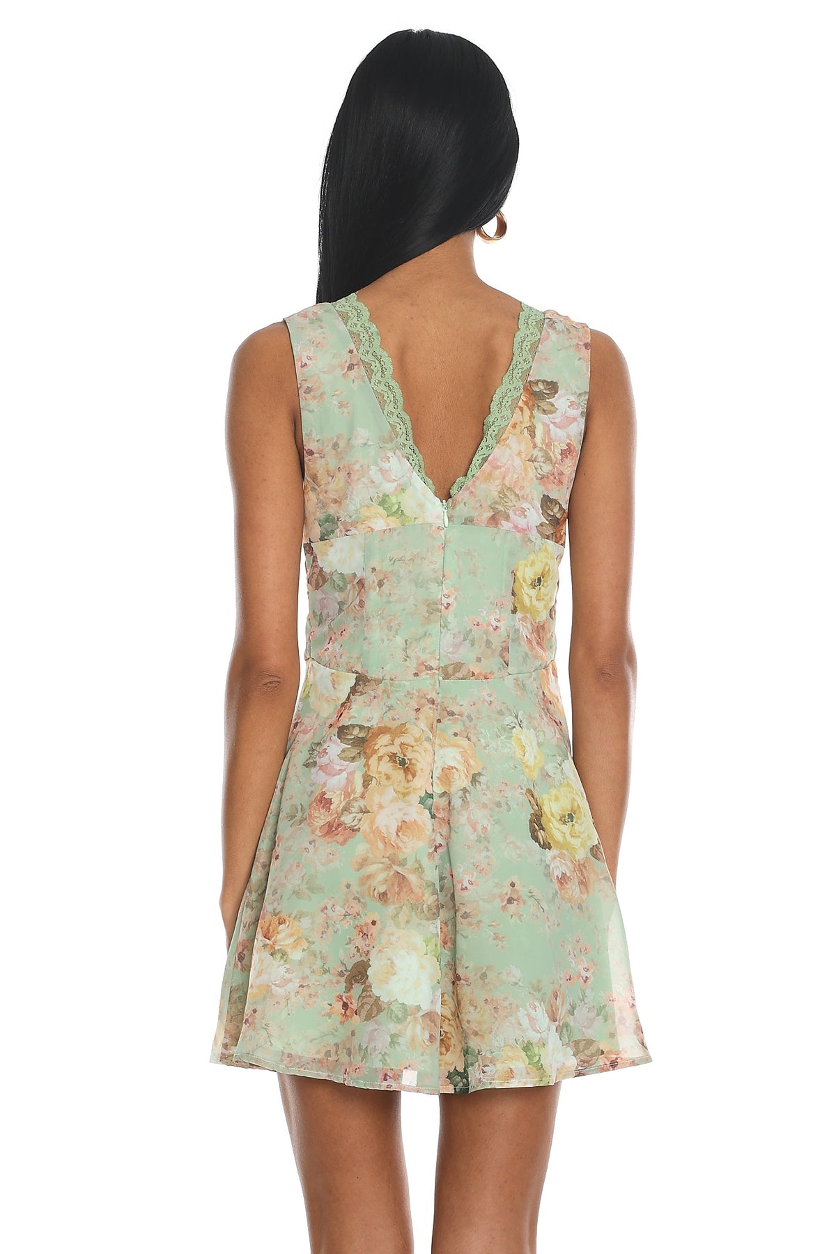 Afternoon in Provence Lace Trim Mini Dress Mint