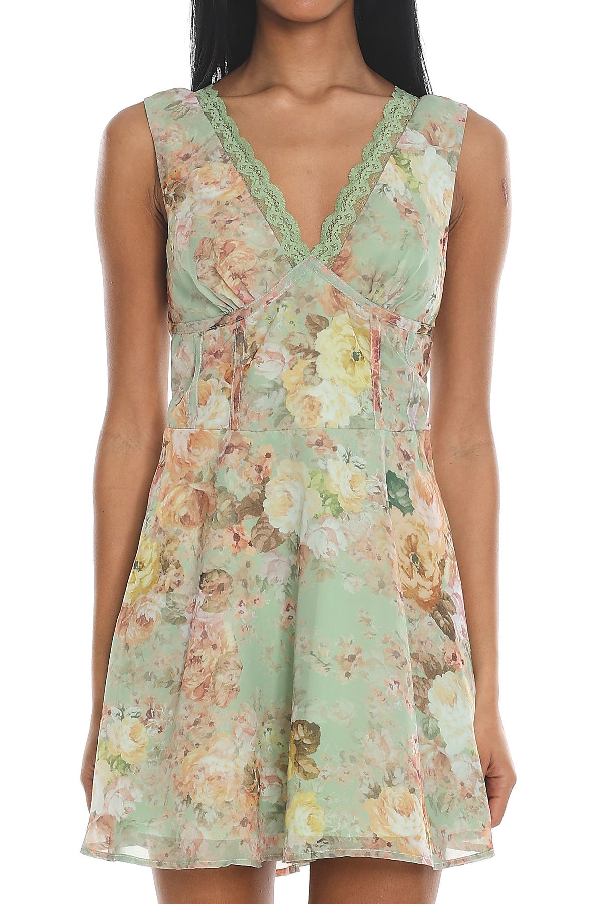 Afternoon in Provence Lace Trim Mini Dress Mint