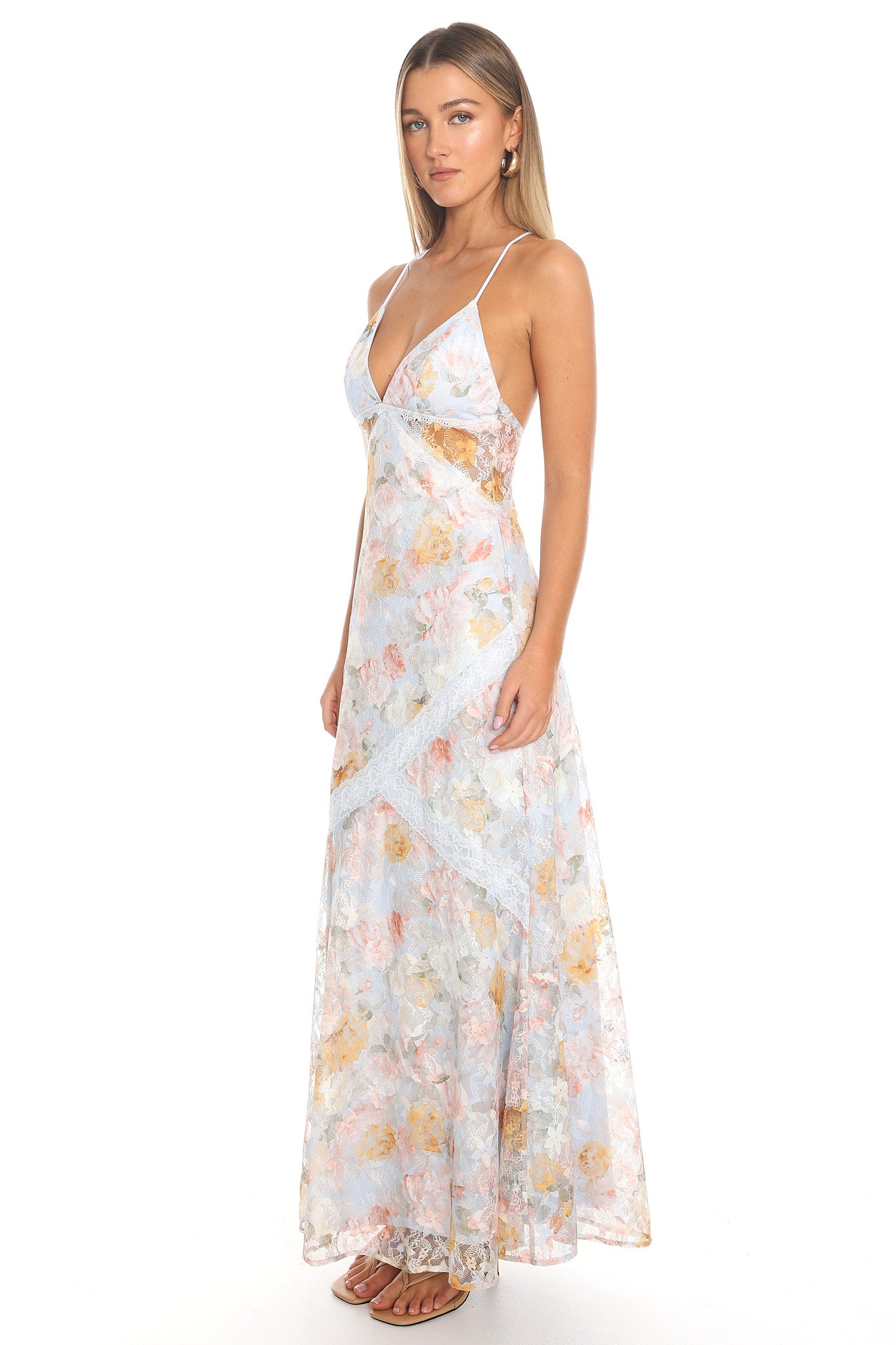 Sweet Briar Lace Cross-Back Maxi Dress Blue