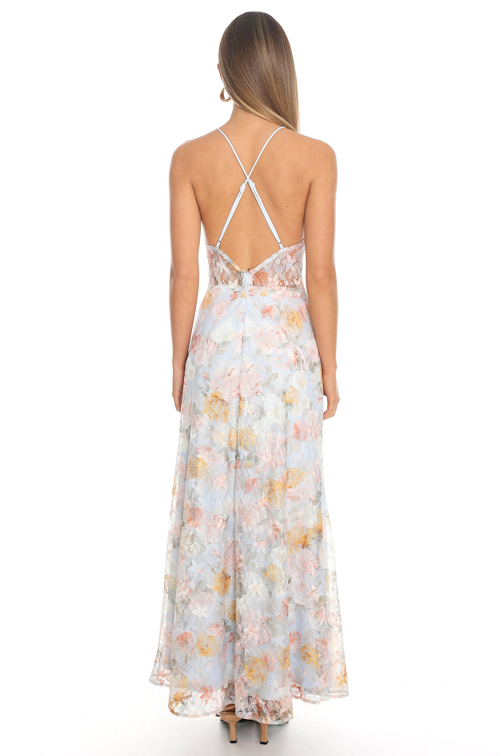 Sweet Briar Lace Cross-Back Maxi Dress Blue