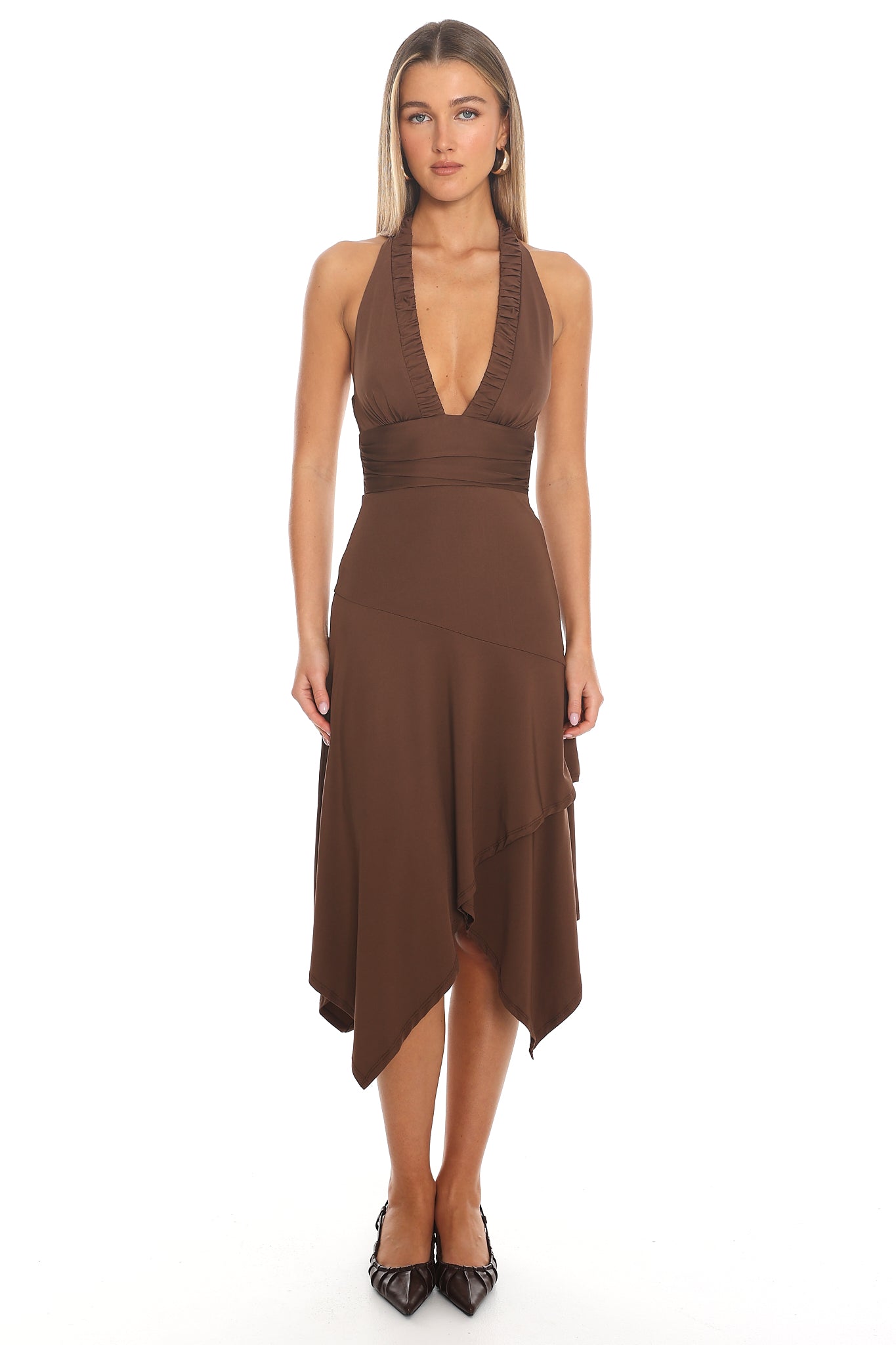 Kilah Halter Midi Dress Chocolate