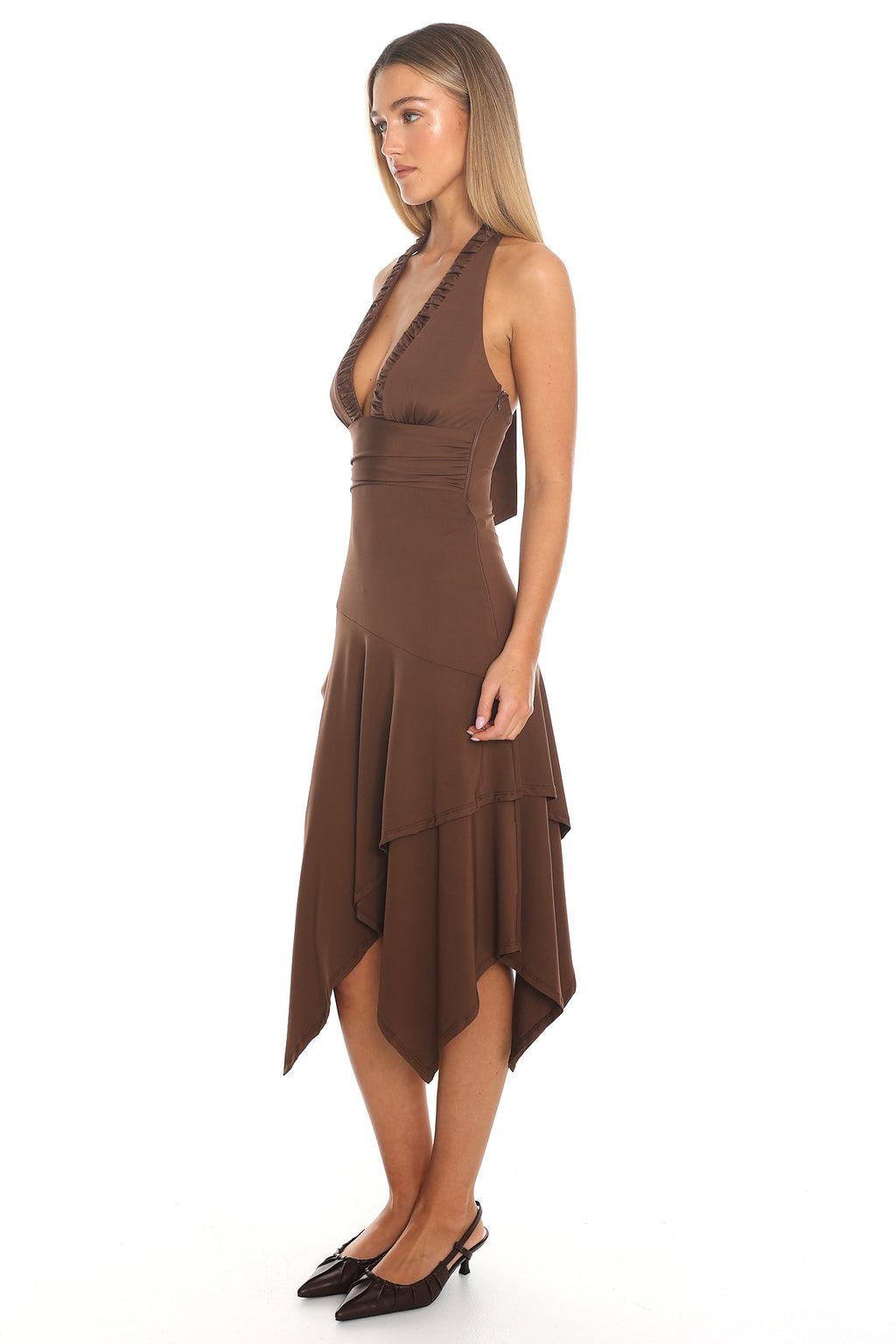 Kilah Halter Midi Dress Chocolate