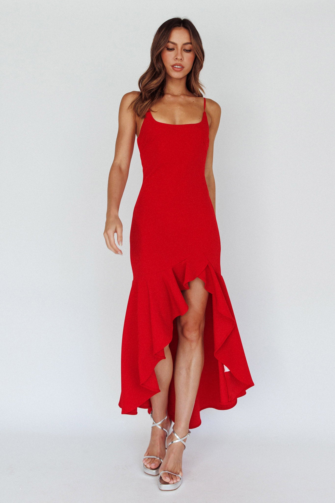 Emoji Asymmetrical Hemline Dress Red by Selfie Leslie