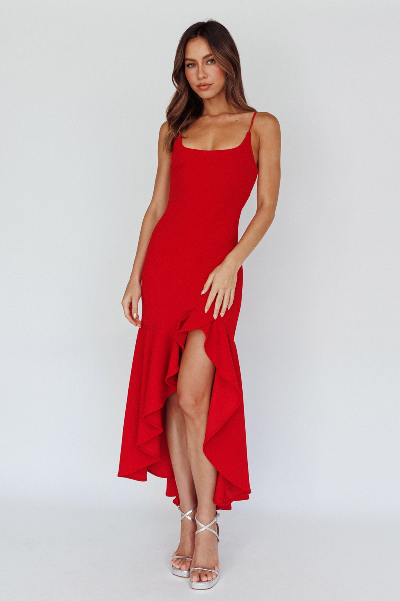 Emoji Asymmetrical Hemline Dress Red by Selfie Leslie