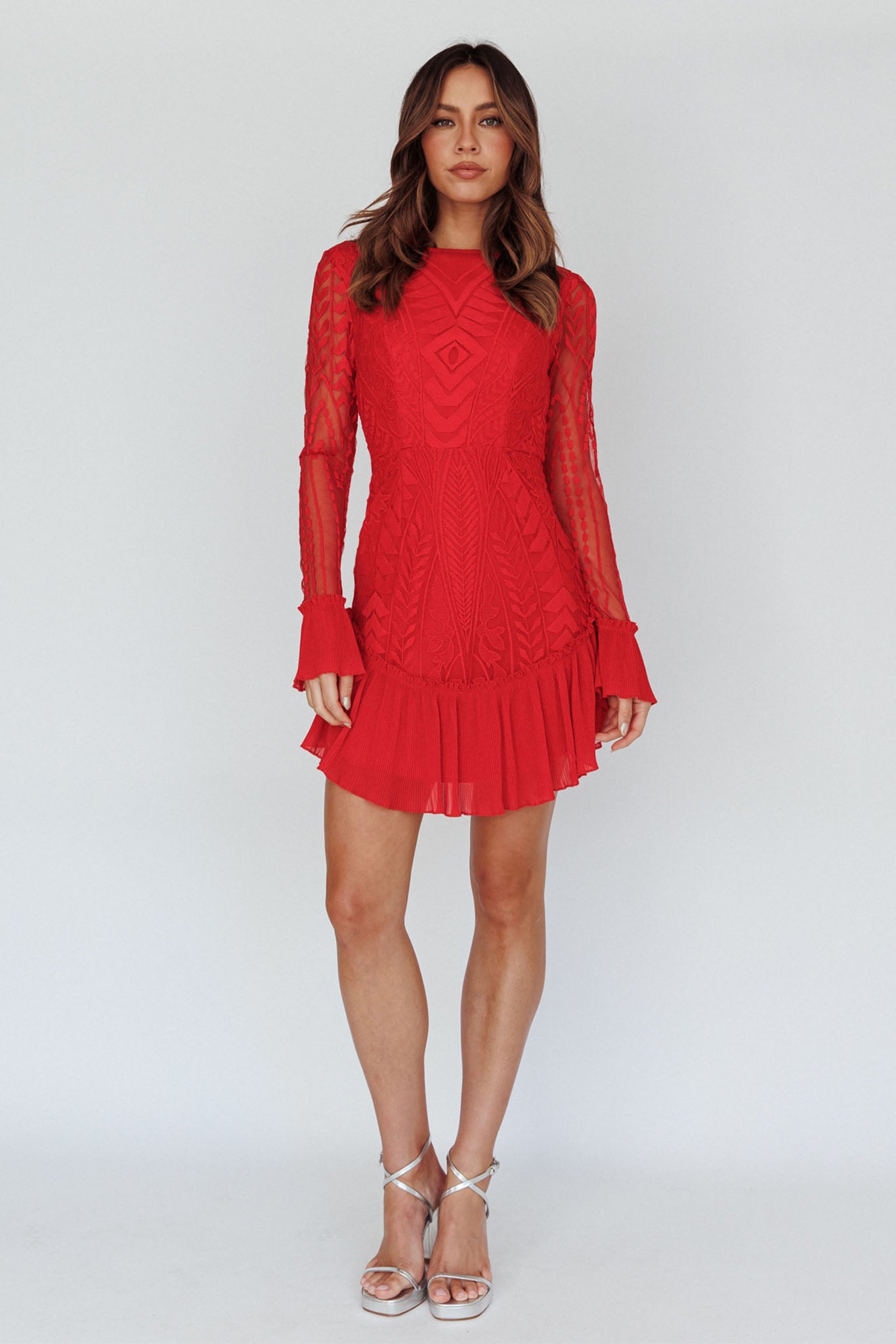 Dreamy Long Sleeve Mini Dress Red Dreamy Long Sleeve Mini Dress Red