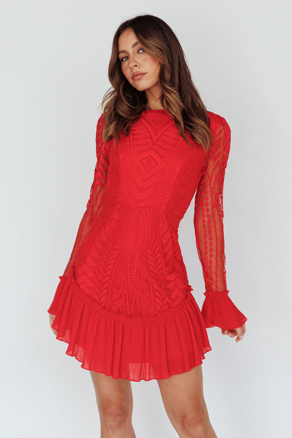 Dreamy Long Sleeve Mini Dress Red Dreamy Long Sleeve Mini Dress Red