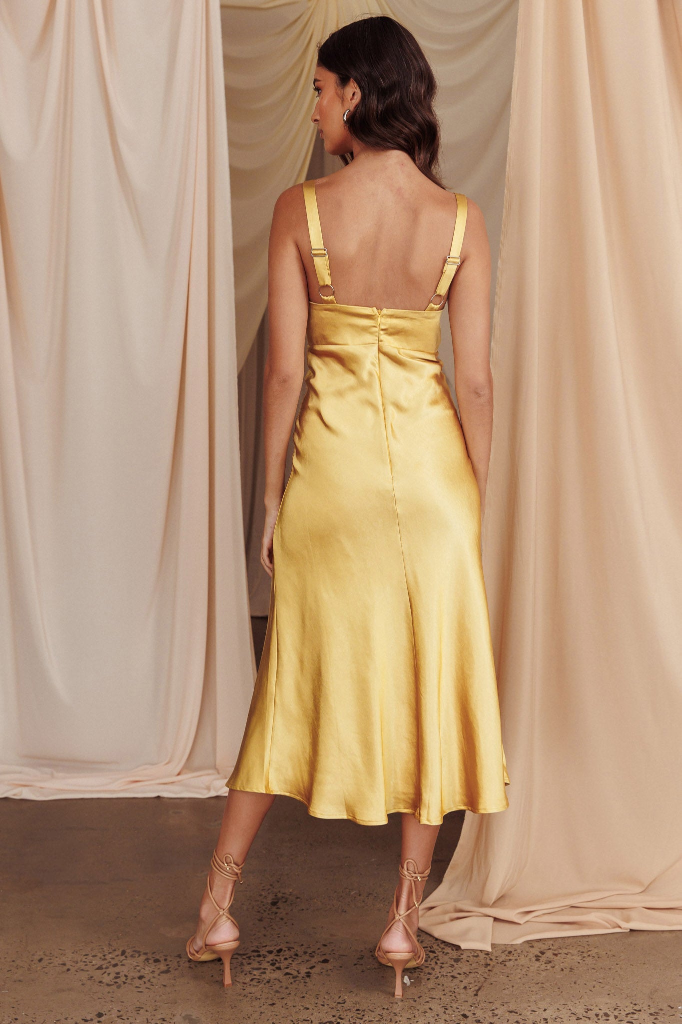 Perfect Day Satin Midi Dress Mustard Selfie Leslie Perfect Day Satin Midi Dress Mustard Selfie Leslie