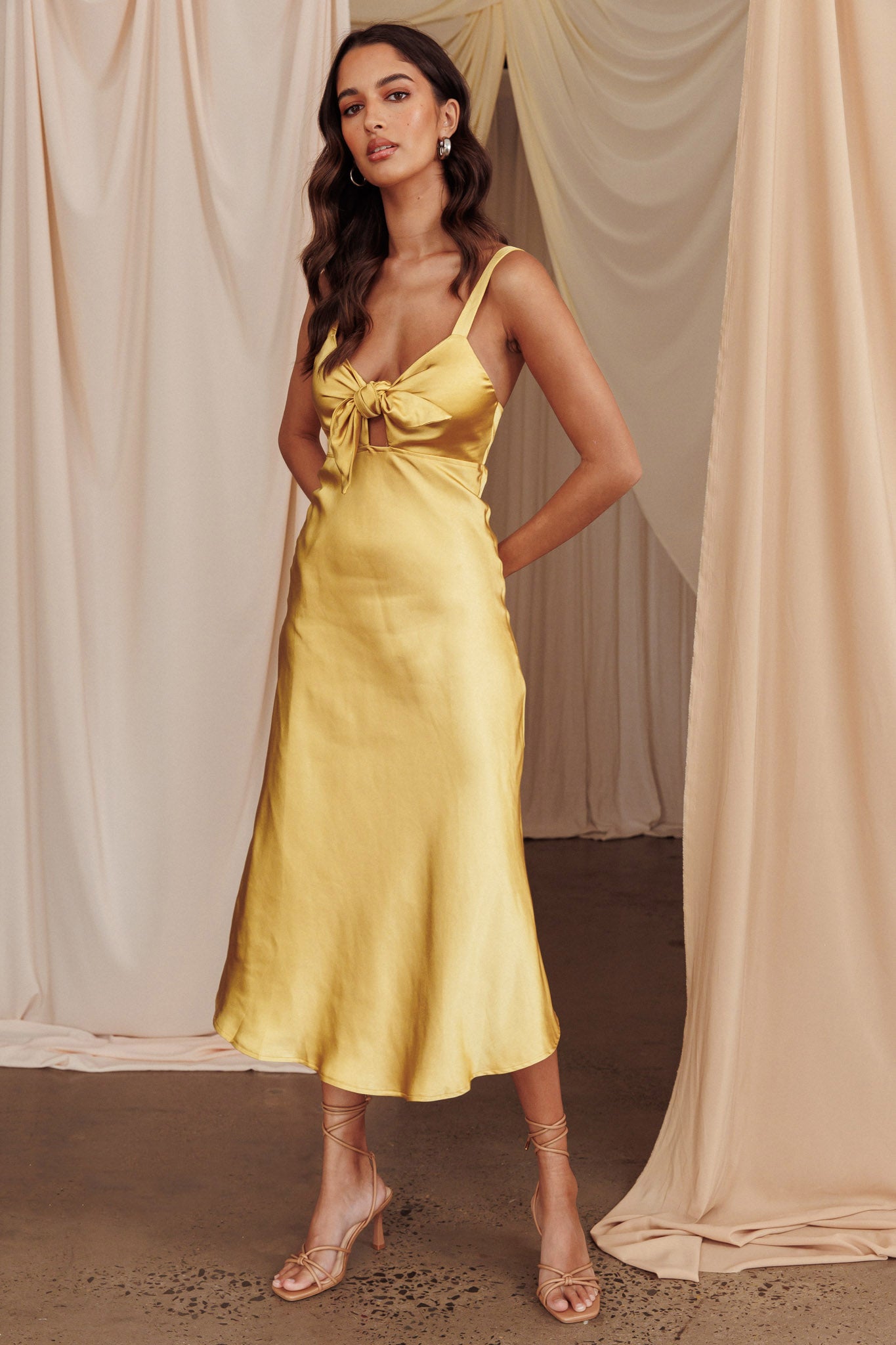 Perfect Day Satin Midi Dress Mustard by Selfie Leslie