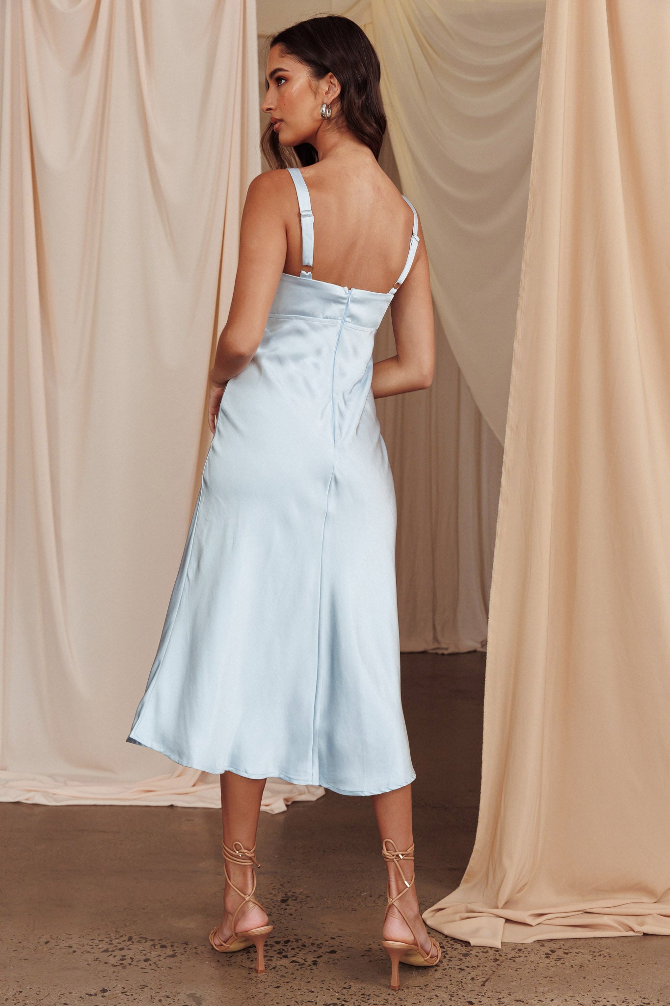 Perfect Day Satin Midi Dress Steel Blue by Selfie Leslie