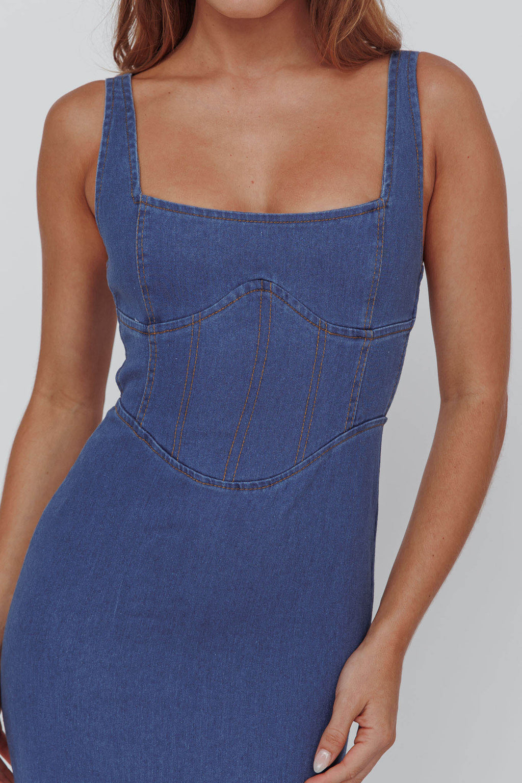 High Frequency Midi Dress Washed Denim by Selfie Leslie