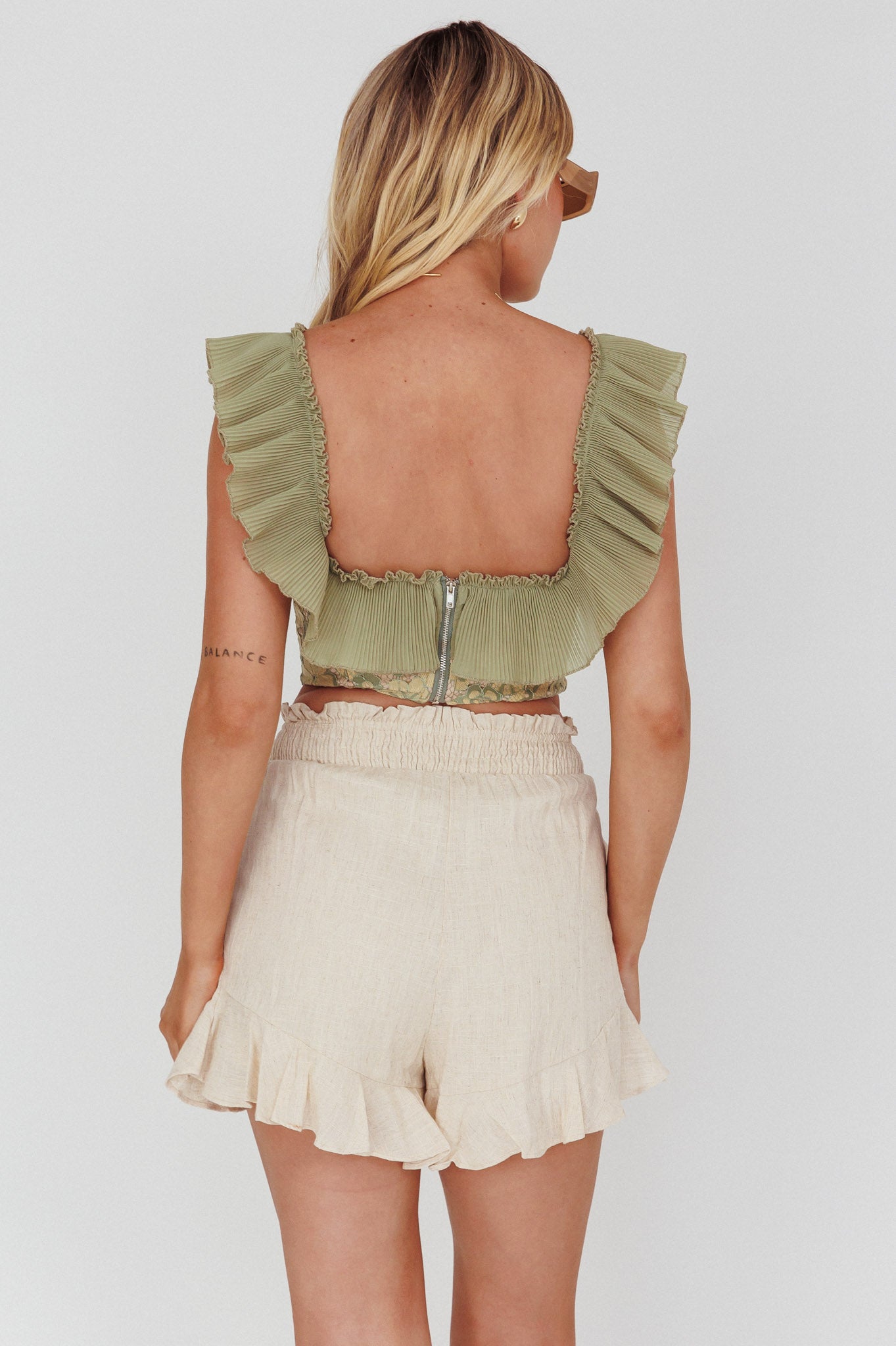You Got It Tied Ruffle Skort Natural by Selfie Leslie