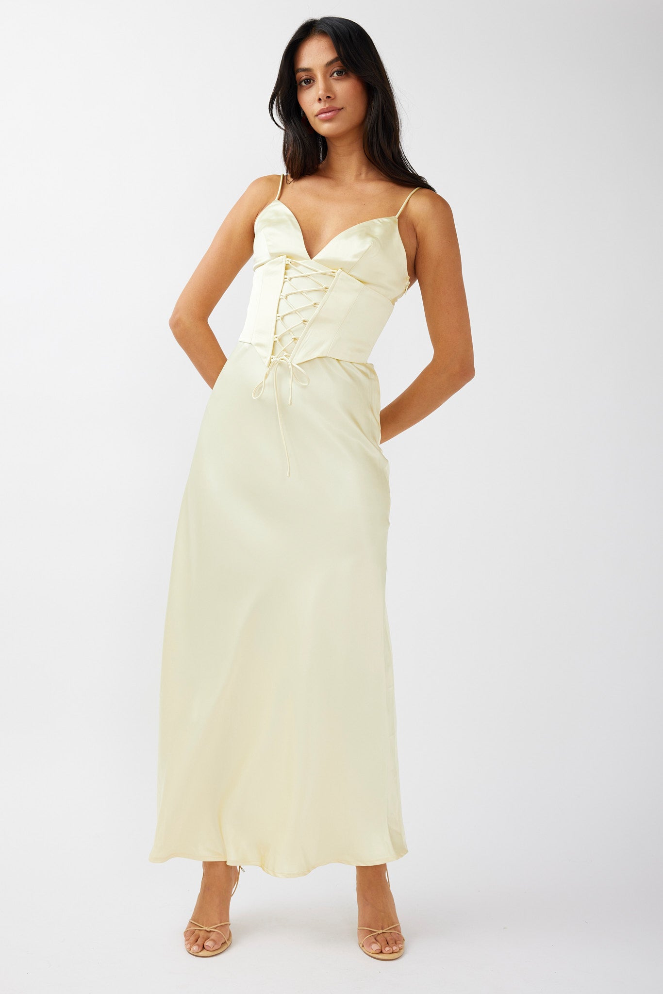 Downtown Cami Strap Corset Waist Dress Butter by Selfie Leslie