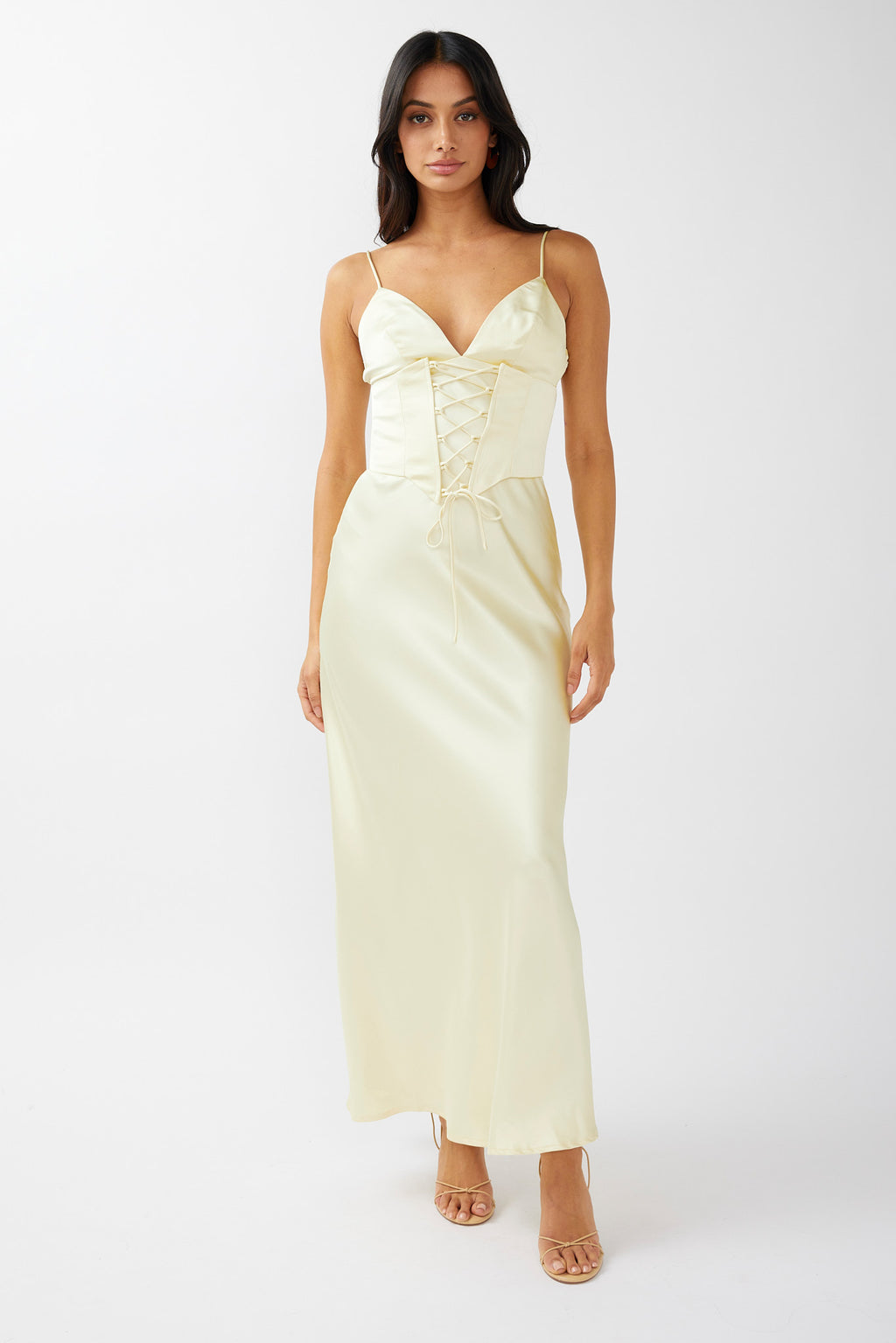 Downtown Cami Strap Corset Waist Dress Butter by Selfie Leslie