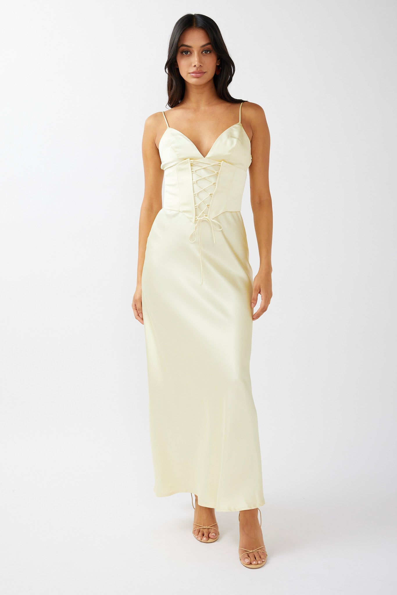 Downtown Cami Strap Corset Waist Dress Butter by Selfie Leslie