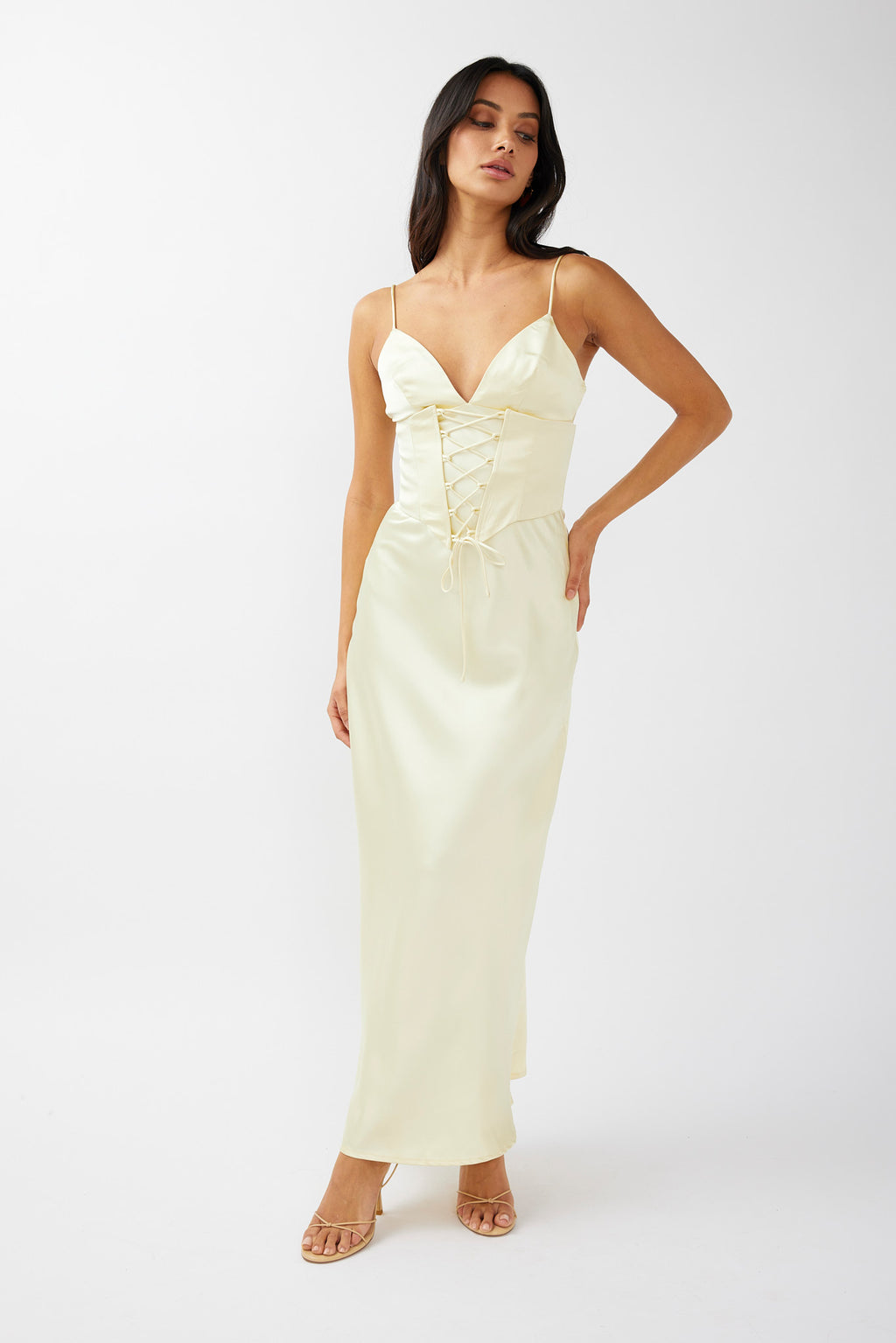 Downtown Cami Strap Corset Waist Dress Butter by Selfie Leslie