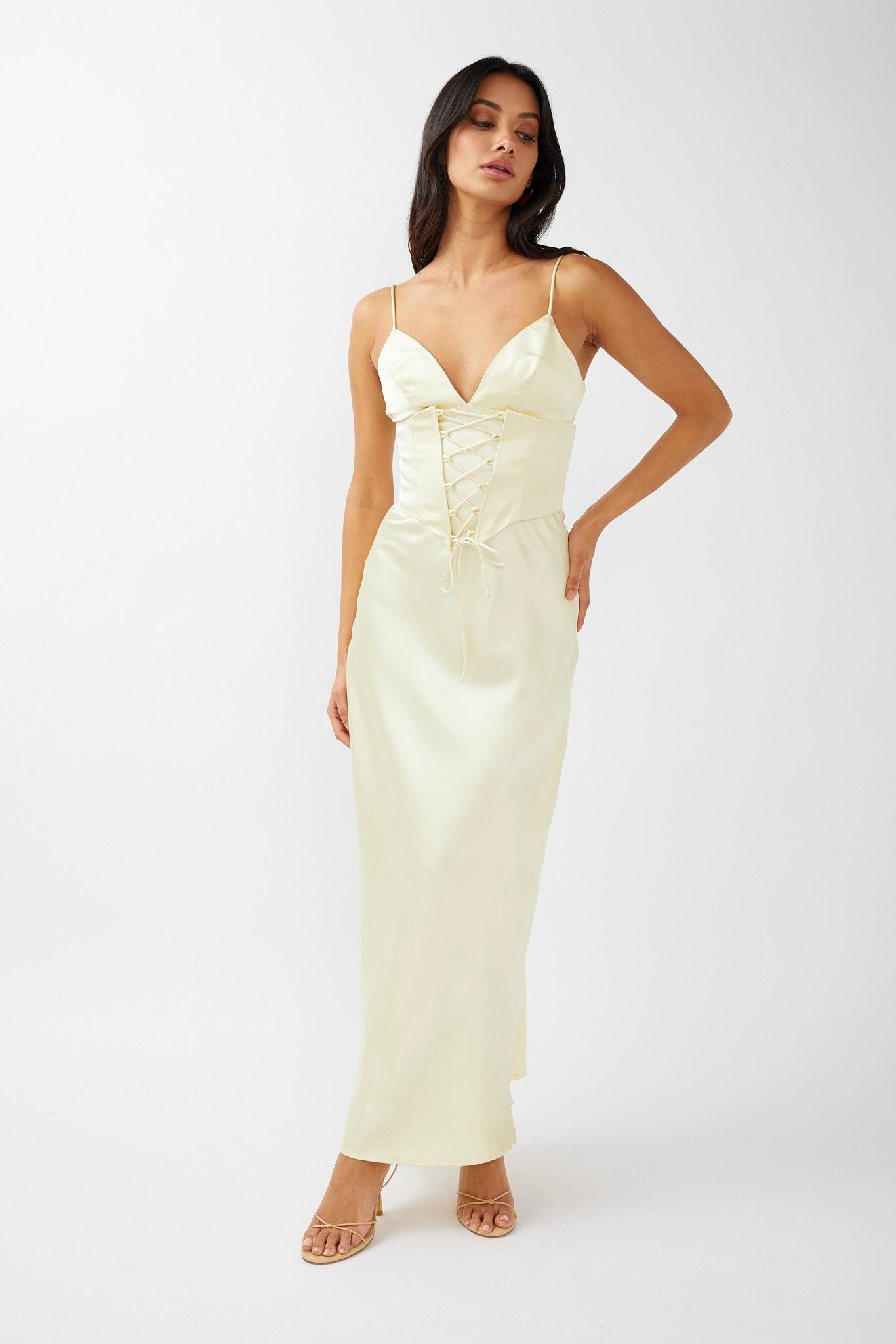Downtown Cami Strap Corset Waist Dress Butter by Selfie Leslie