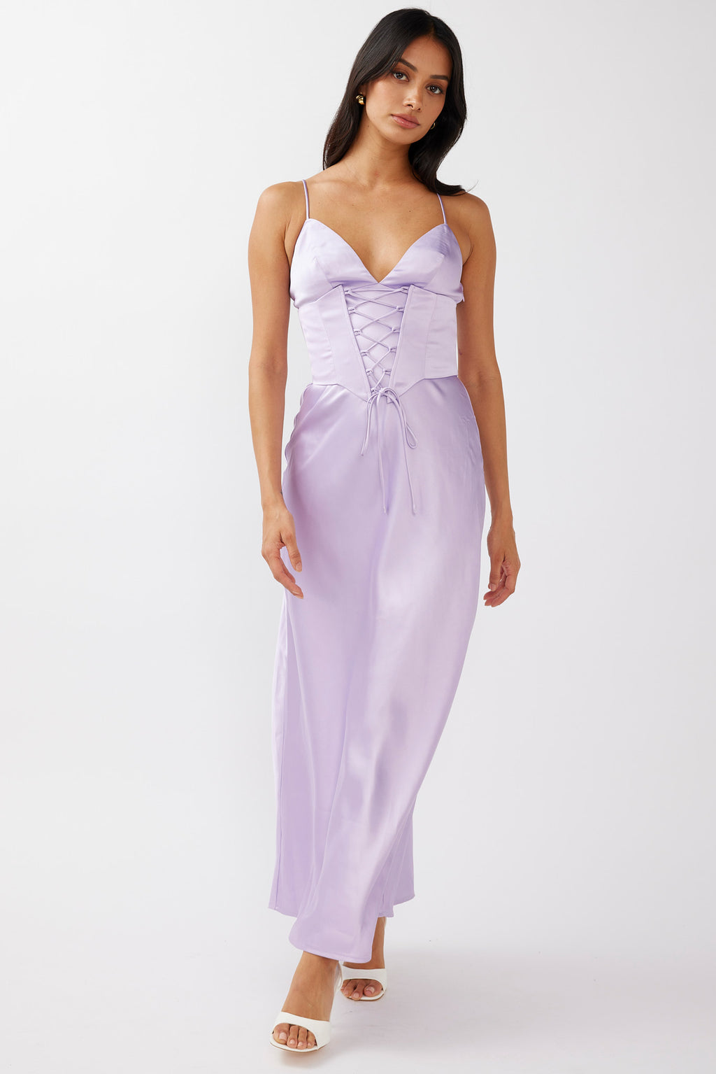 Downtown Cami Strap Corset Waist Dress Lilac by Selfie Leslie