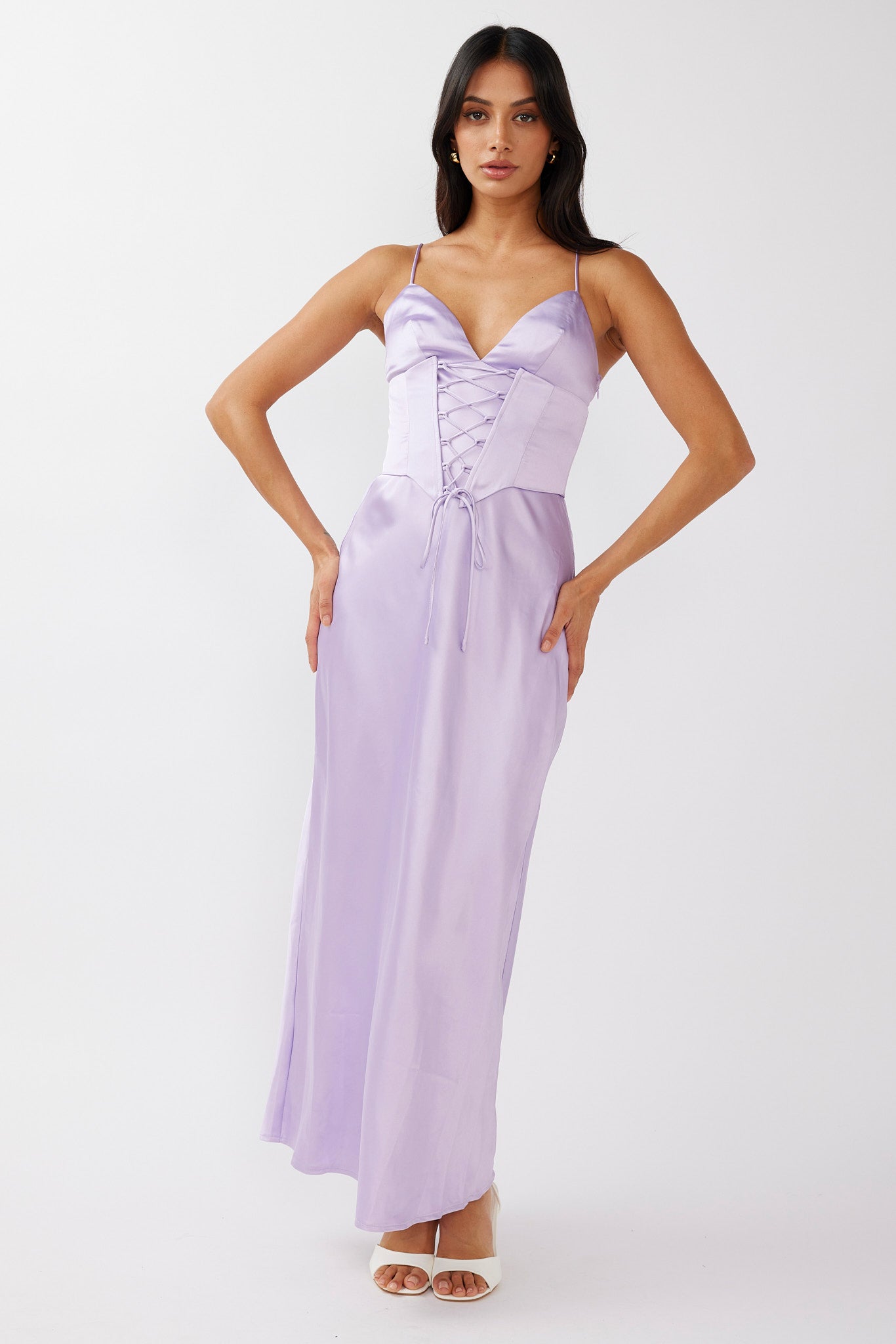 Downtown Cami Strap Corset Waist Dress Lilac by Selfie Leslie