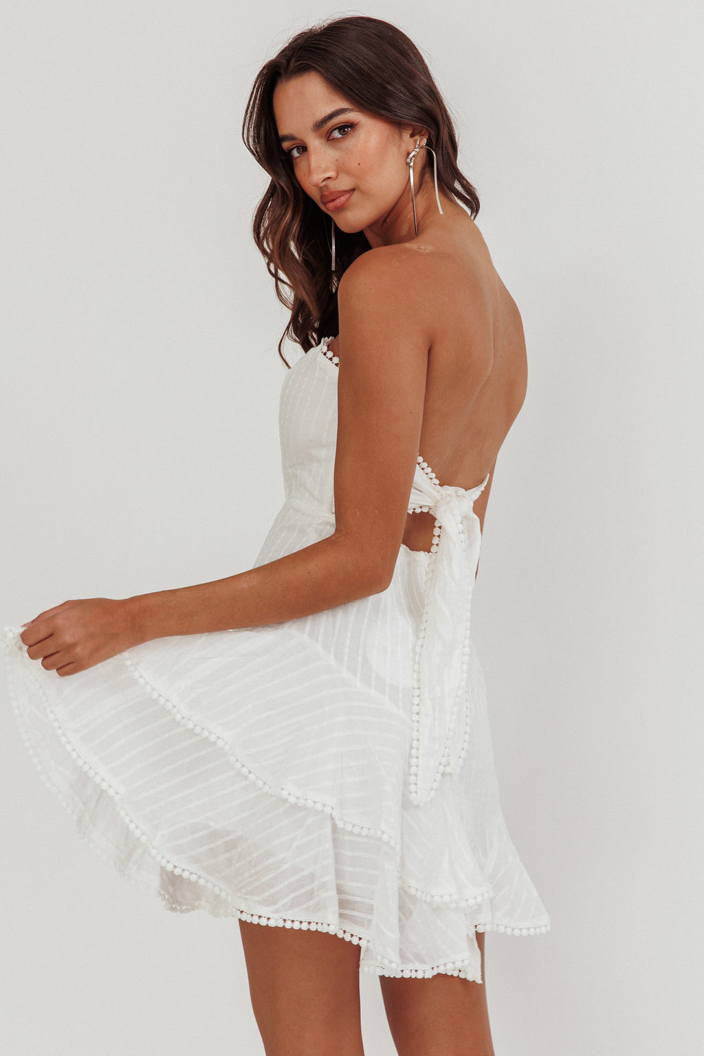 Candy Strapless Layered Ruffle Hem Dress White by Selfie Leslie