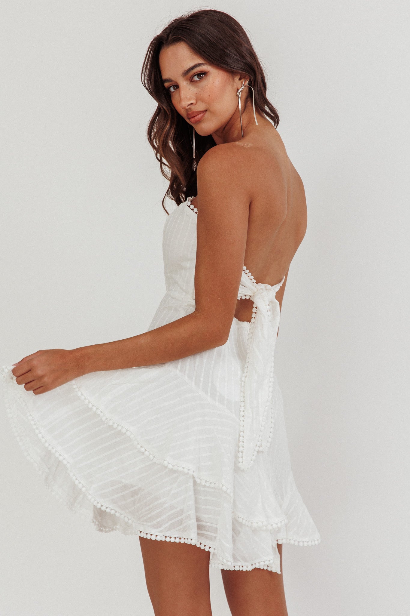 Candy Strapless Layered Ruffle Hem Dress White by Selfie Leslie