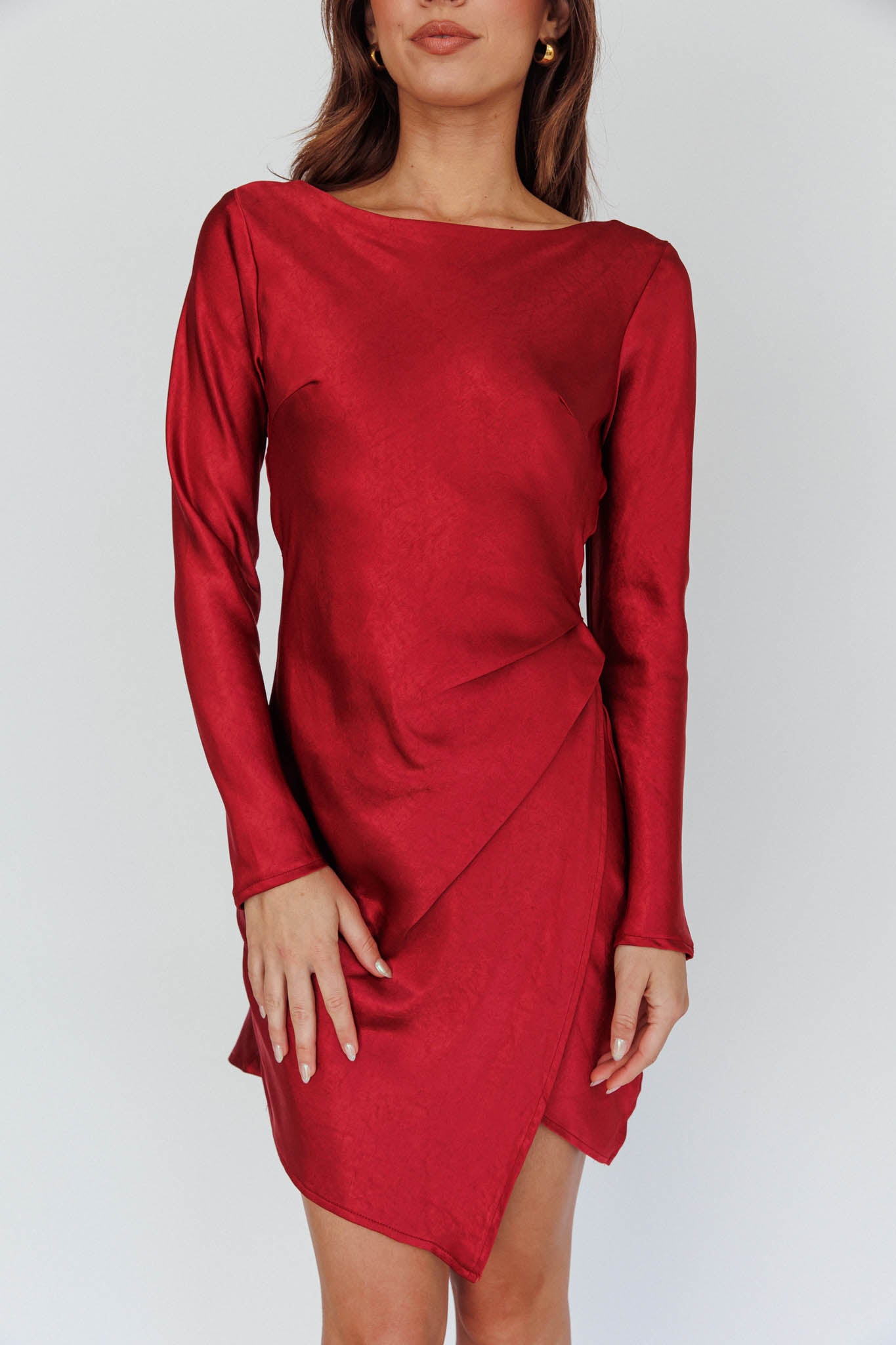 Thank Me Later Long Sleeve Open Back Dress Wine by Selfie Leslie