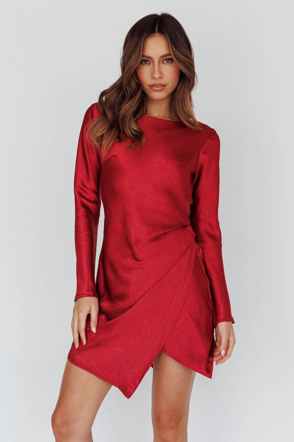 Thank Me Later Long Sleeve Open Back Dress Wine by Selfie Leslie