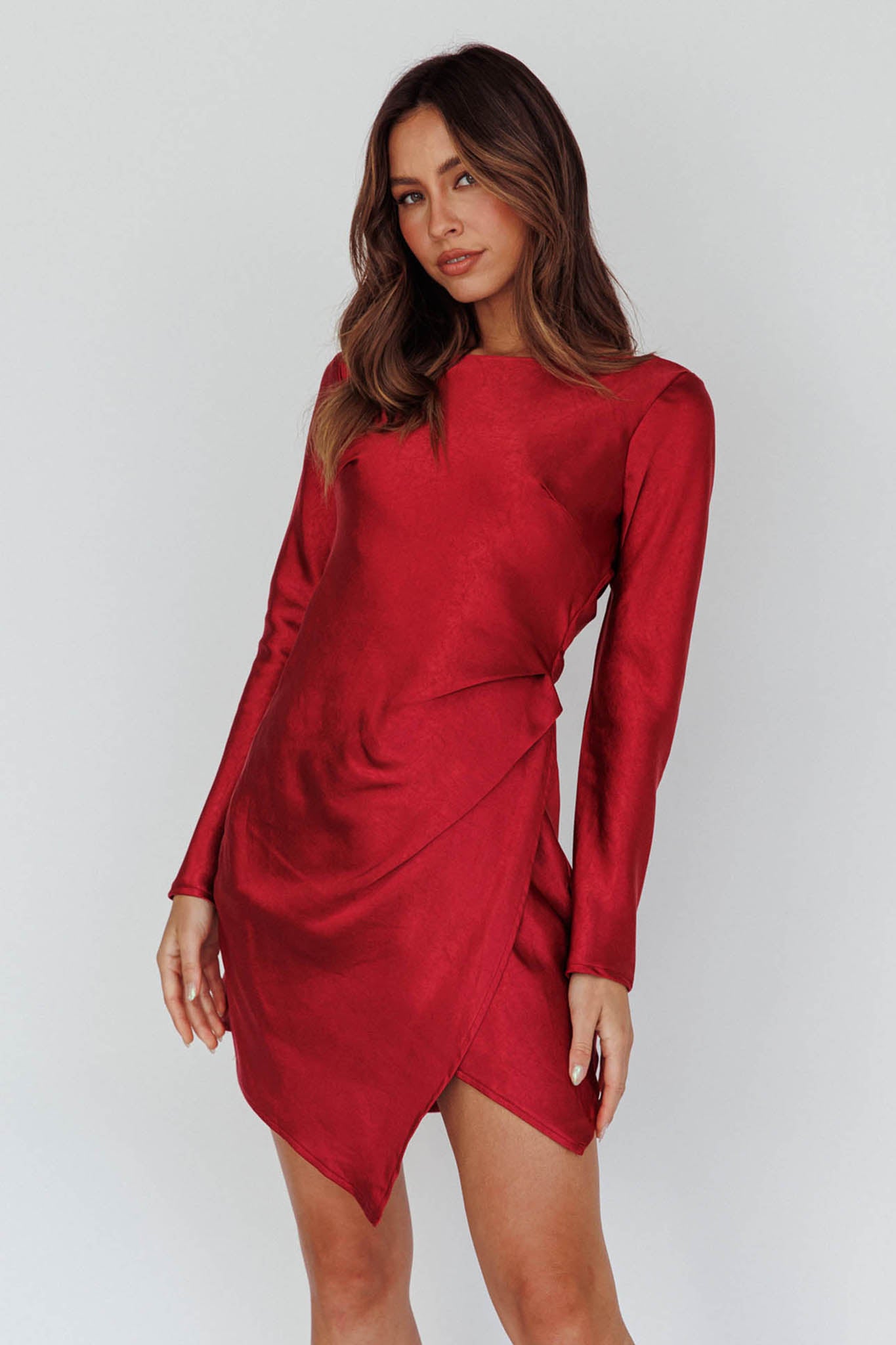 Thank Me Later Long Sleeve Open Back Dress Wine by Selfie Leslie