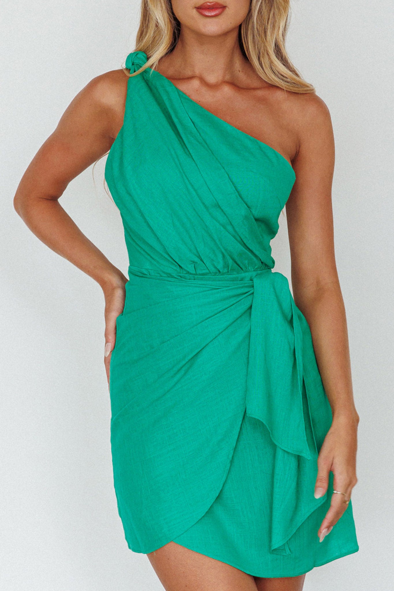 Island Time One-Shoulder Mini Dress Green by Selfie Leslie