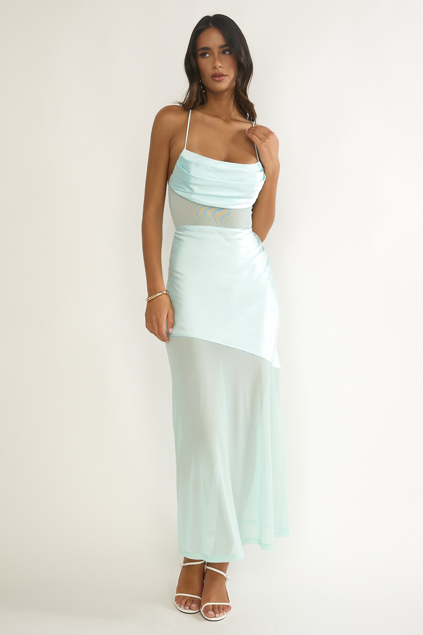 Golden Era Sheer Waist Maxi Dress Aqua Blue by Selfie Leslie