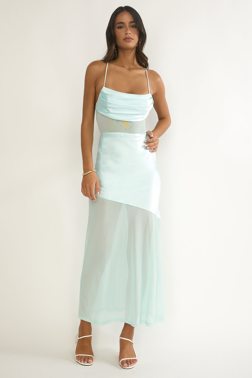 Golden Era Sheer Waist Maxi Dress Aqua Blue by Selfie Leslie
