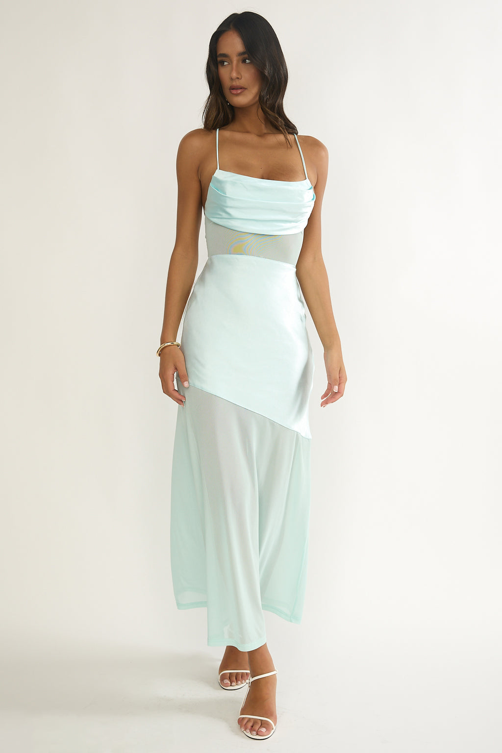 Golden Era Sheer Waist Maxi Dress Aqua Blue by Selfie Leslie